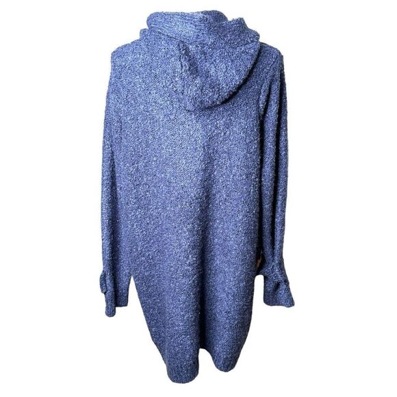 Gretchen Scott Boucle Stadium Coat Blue Pockets Hood Toggle Buttons Size Large - Picture 4 of 8